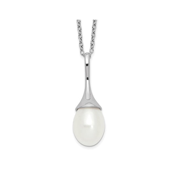 8mm Freshwater Cultured Pearl Drop Pendant Necklace in Sterling Silver Image 1