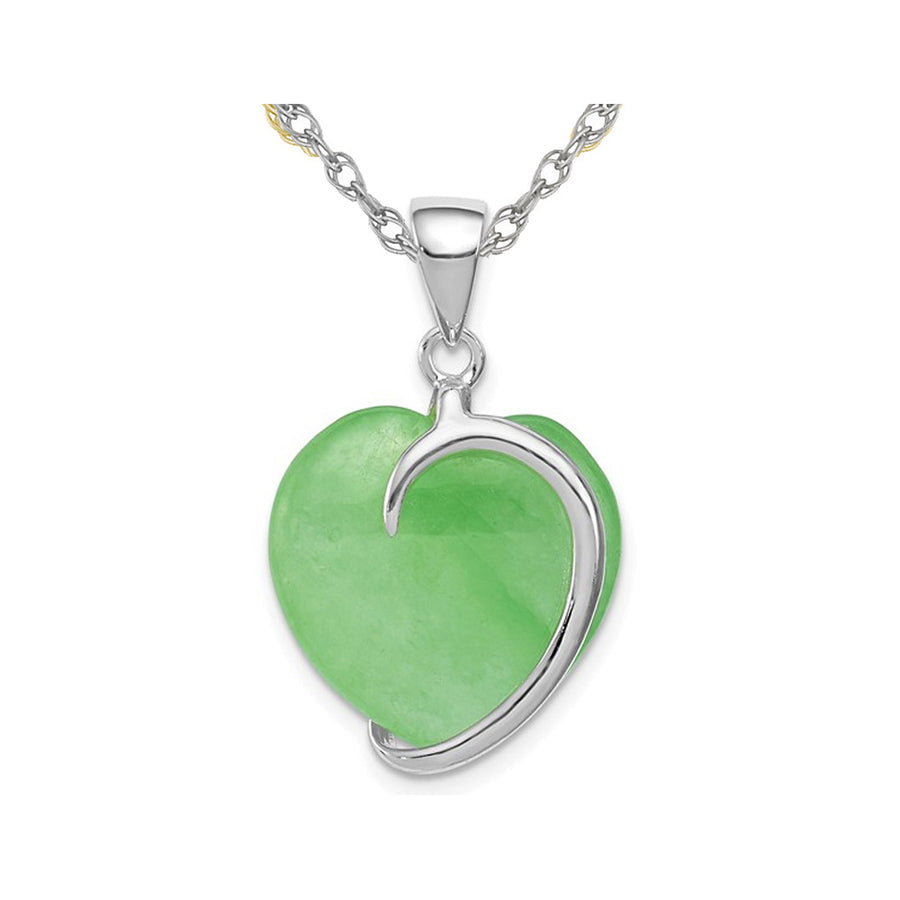 Sterling Silver Green Jade Heart Pendant with Chain Image 1