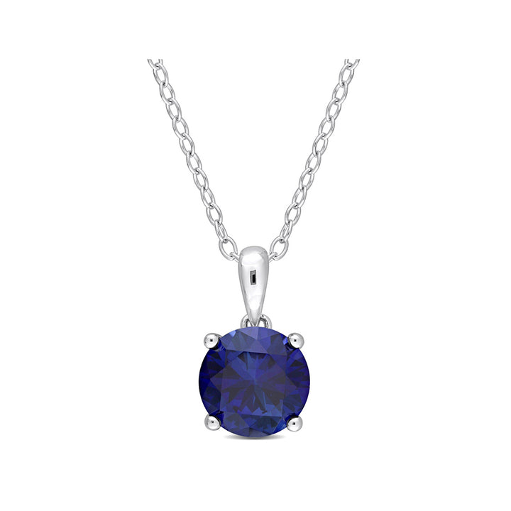 2.40 Carat (ctw) Lab-Created Blue Sapphire Solitaire Pendant Necklace in Sterling Silver with Chain Image 1