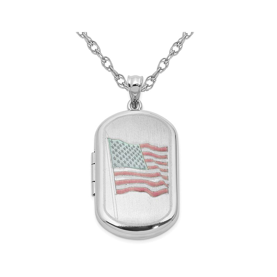 Sterling Silver American Flag Locket Pendant Necklace with Chain Image 1