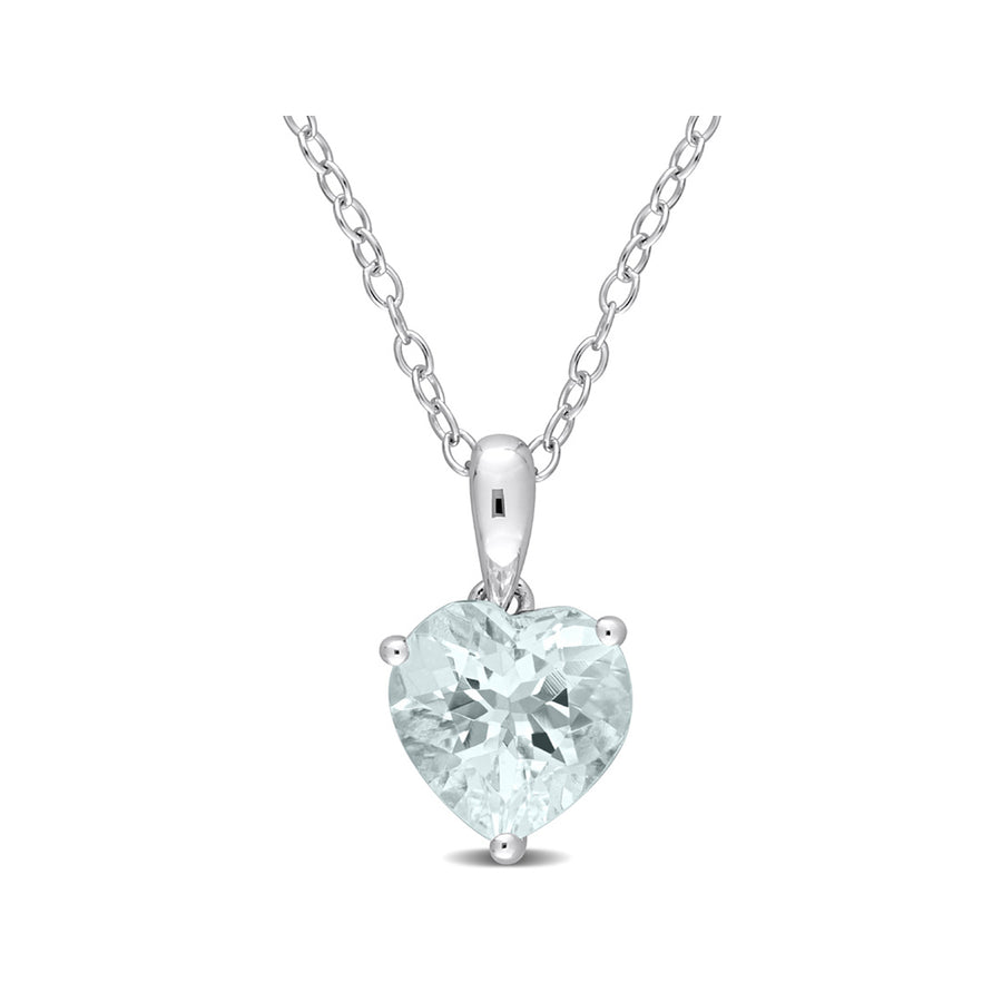 1.50 Carat (ctw) Aquamarine Heart Solitaire Pendant Necklace in Sterling Silver with Chain Image 1