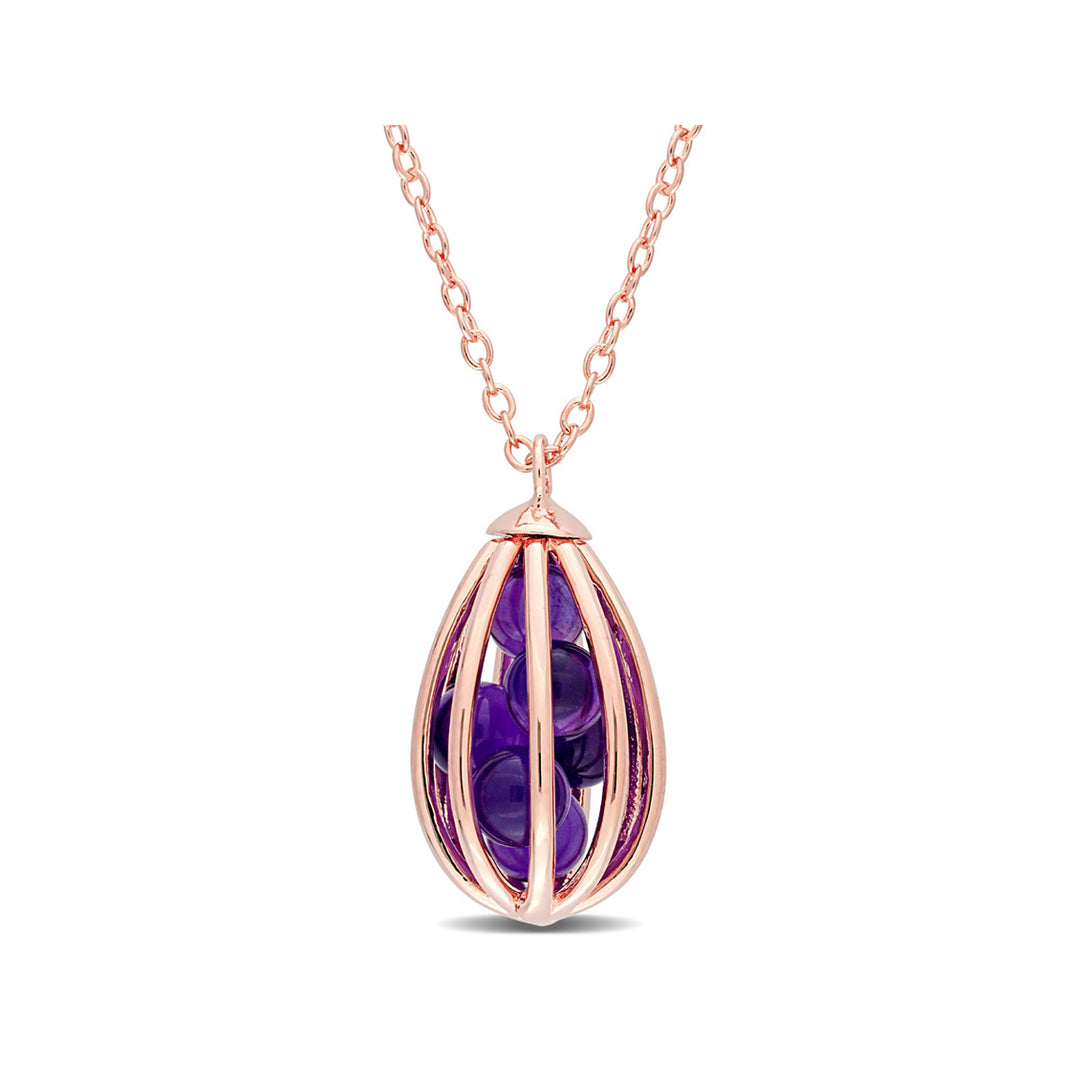 2.70 Carat (ctw) Amethyst Drop Pendant Necklace in Rose Plated Sterling Silver with Chain Image 1