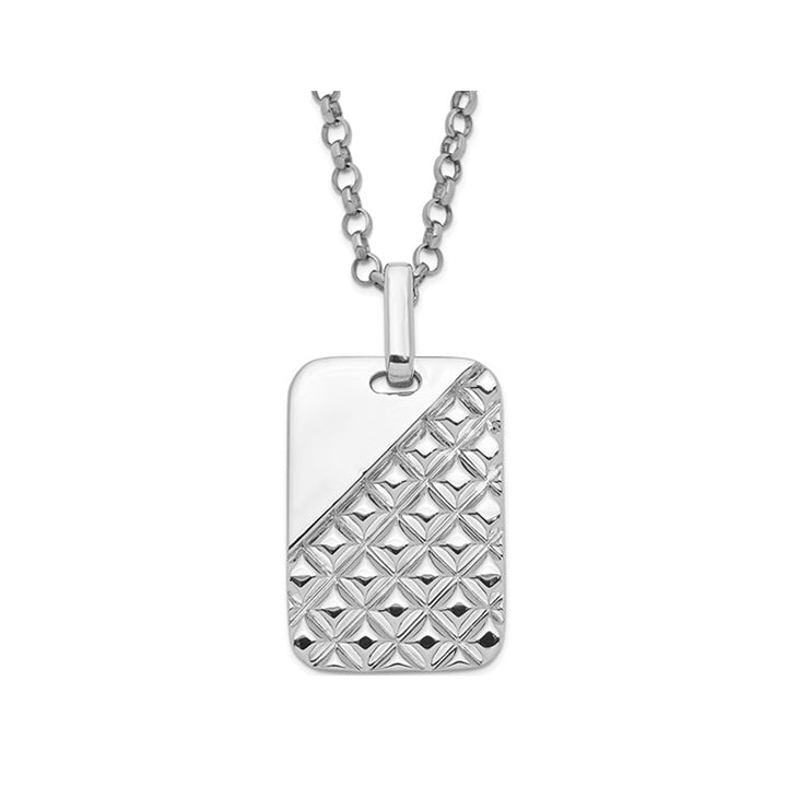 Mens Sterling Silver Textured Dog Tag Pendant Necklace with Chain Image 1