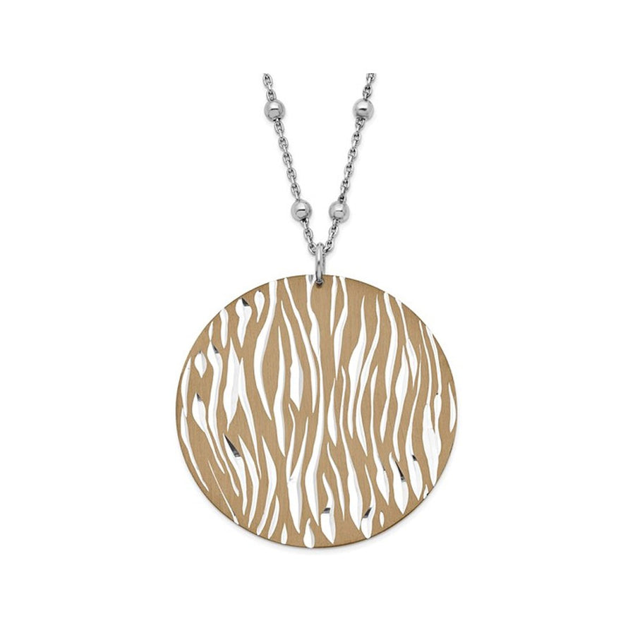 Sterling Silver Circle Disc Zebra Print Necklace Pendant with Chain ( 19 inches) Image 1