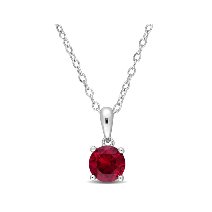 1.00 Carat (ctw) Lab-Created Ruby Solitaire Pendant Necklace in Sterling Silver with Chain Image 1