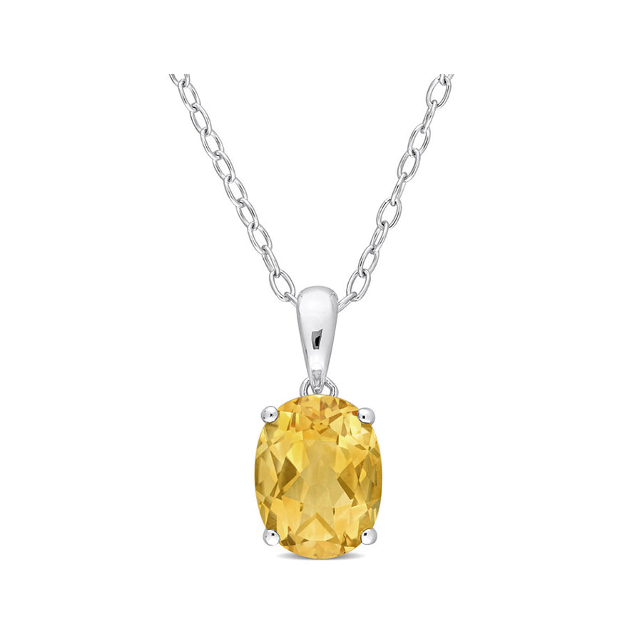 1.65 Carat (ctw) Citrine Solitaire Oval Pendant Necklace in Sterling Silver with Chain Image 1