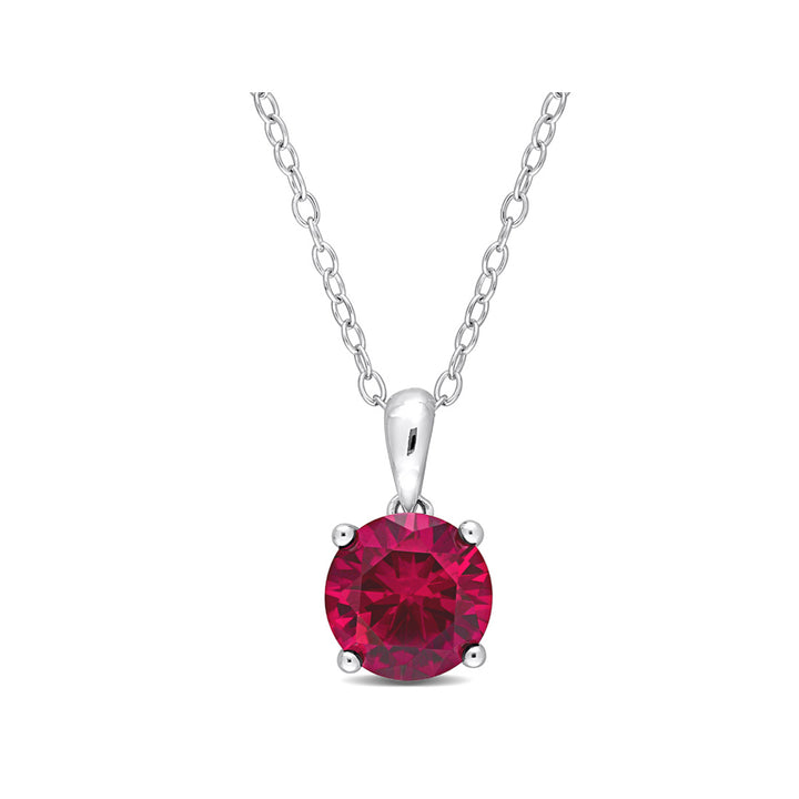 2.40 Carat (ctw) Lab-Created Round Ruby Solitaire Pendant Necklace in Sterling Silver with Chain Image 1