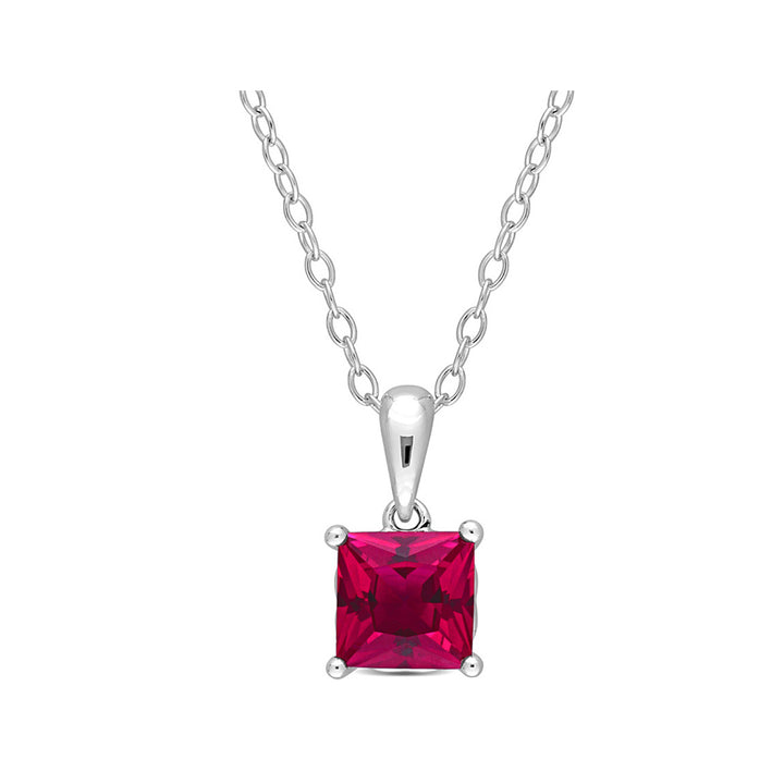 1.46 Carat (ctw) Lab-Created Ruby Princess Solitaire Pendant Necklace in Sterling Silver with Chain Image 1