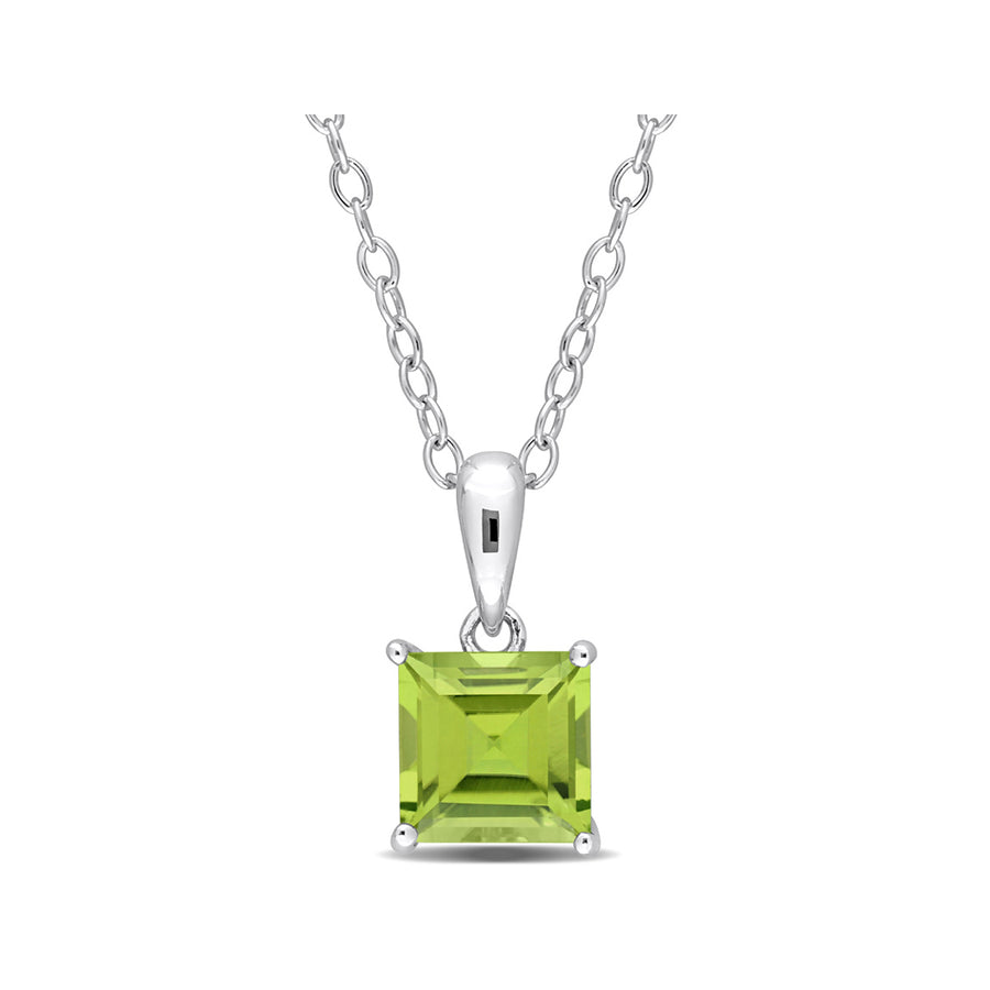 1.20 Carat (ctw) Princess-Cut Peridot Solitaire Pendant Necklace in Sterling Silver with Chain Image 1