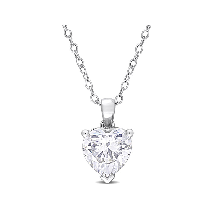 2.00 Carat (ctw) Lab-Created Moissanite Solitaire Heart Pendant Necklace in Sterling Silver with Chain (8mm) Image 1
