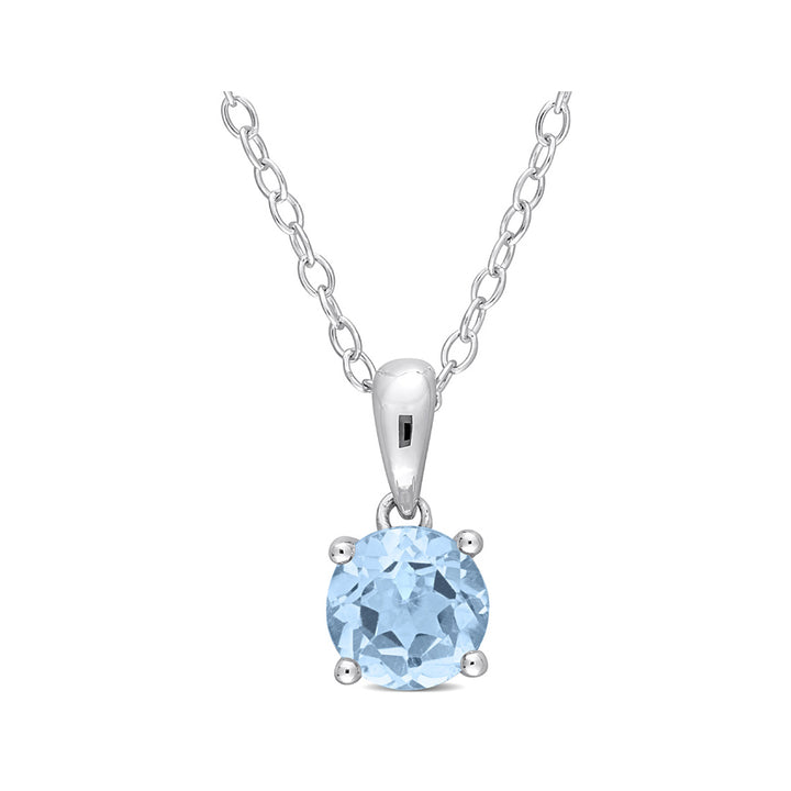1.00 Carat (ctw) Blue Topaz Solitaire Round Pendant Necklace in Sterling Silver with Chain Image 1