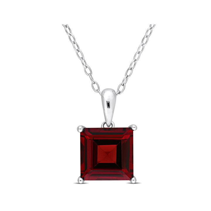 3.10 Carat (ctw) Princess-Cut Garnet Solitaire Pendant Necklace in Sterling Silver with Chain Image 1