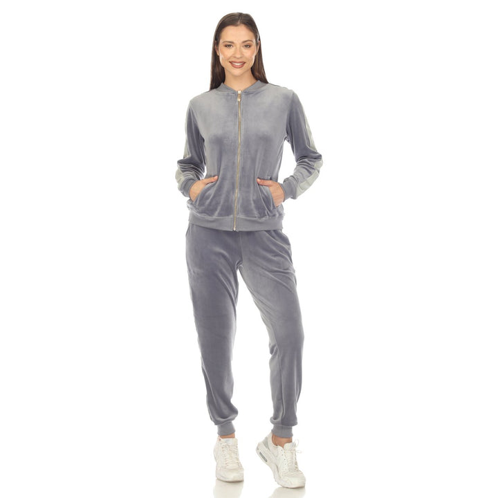 White Mark Womens Velour Tracksuit Set Faux Leather Stripe 2-Piece Comfort Fit Image 4