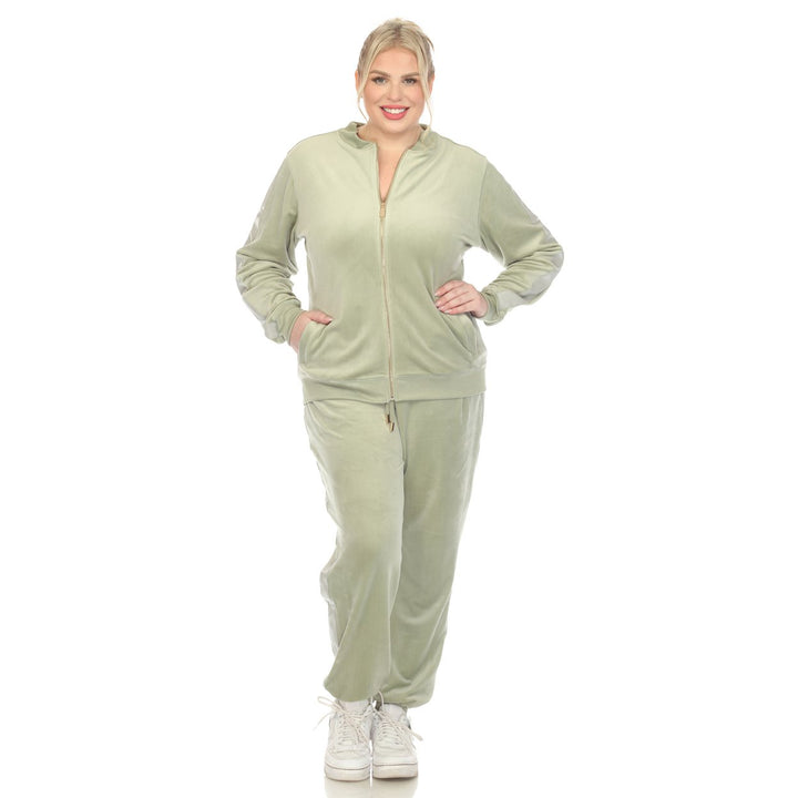 White Mark Womens Velour Tracksuit Set Faux Leather Stripe 2-Piece Comfort Fit Image 1