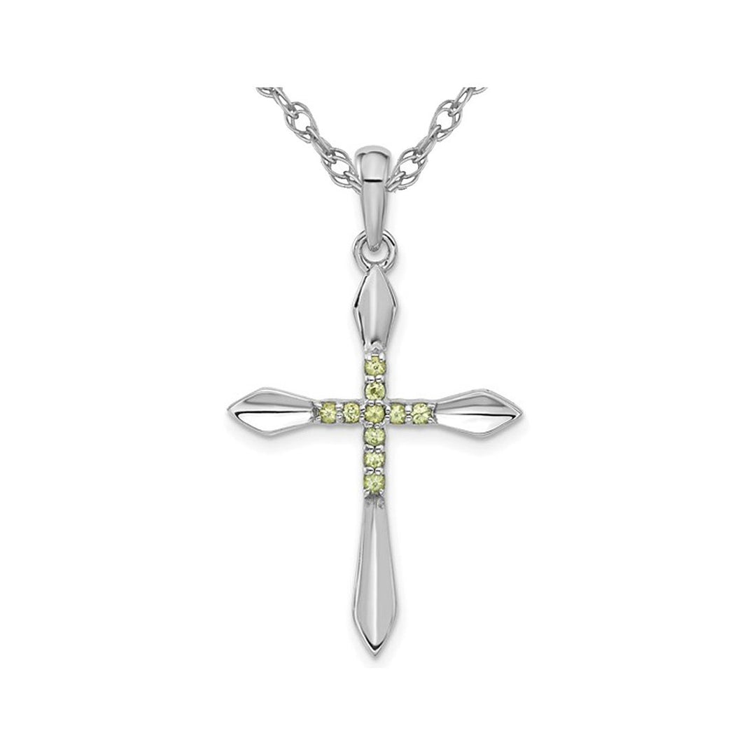 Sterling Silver Cross Pendant Necklace with Peridot and Chain Image 1