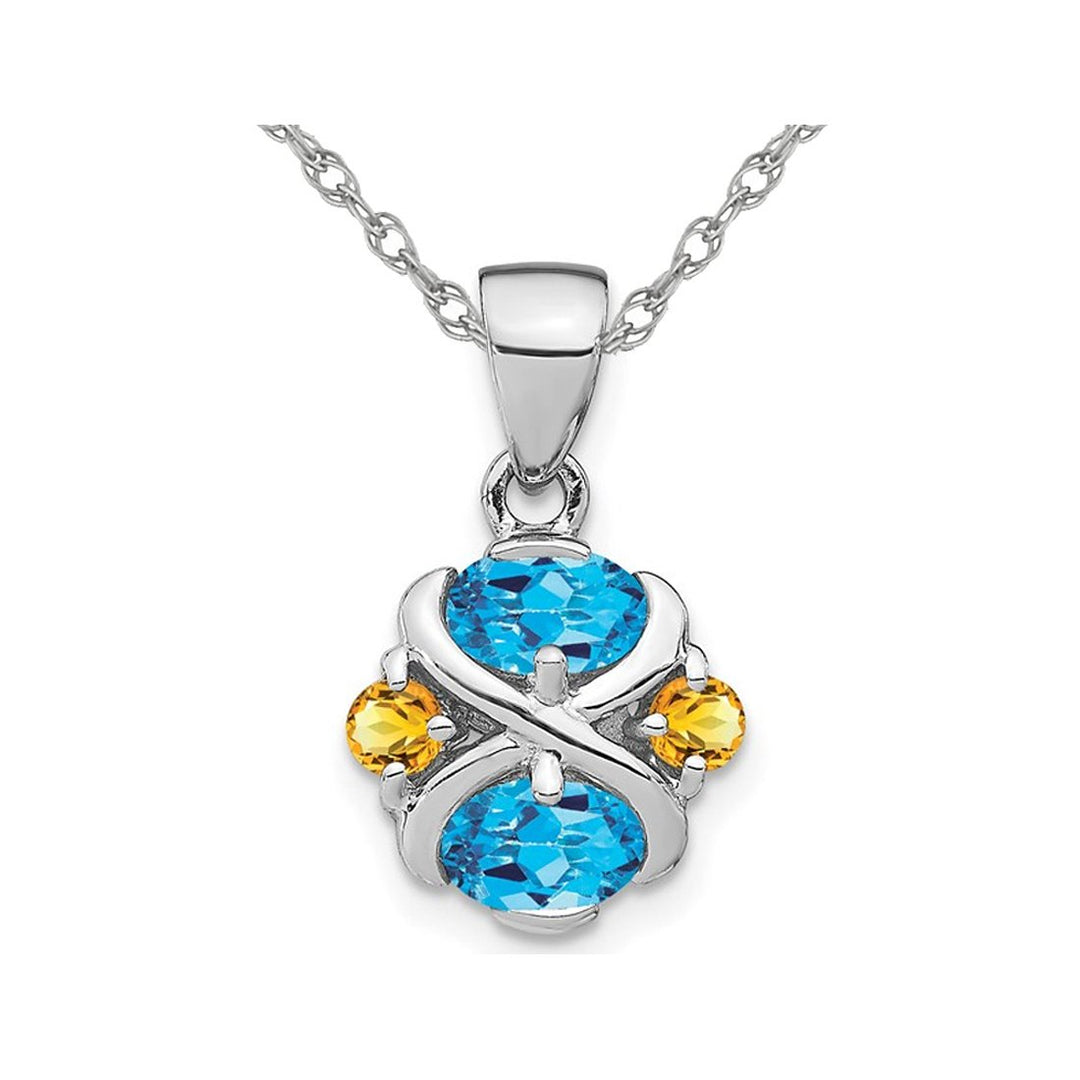 1.10 Carat (ctw) Blue Topaz and Citrine Pendant Necklace in Sterling Silver with Chain Image 1