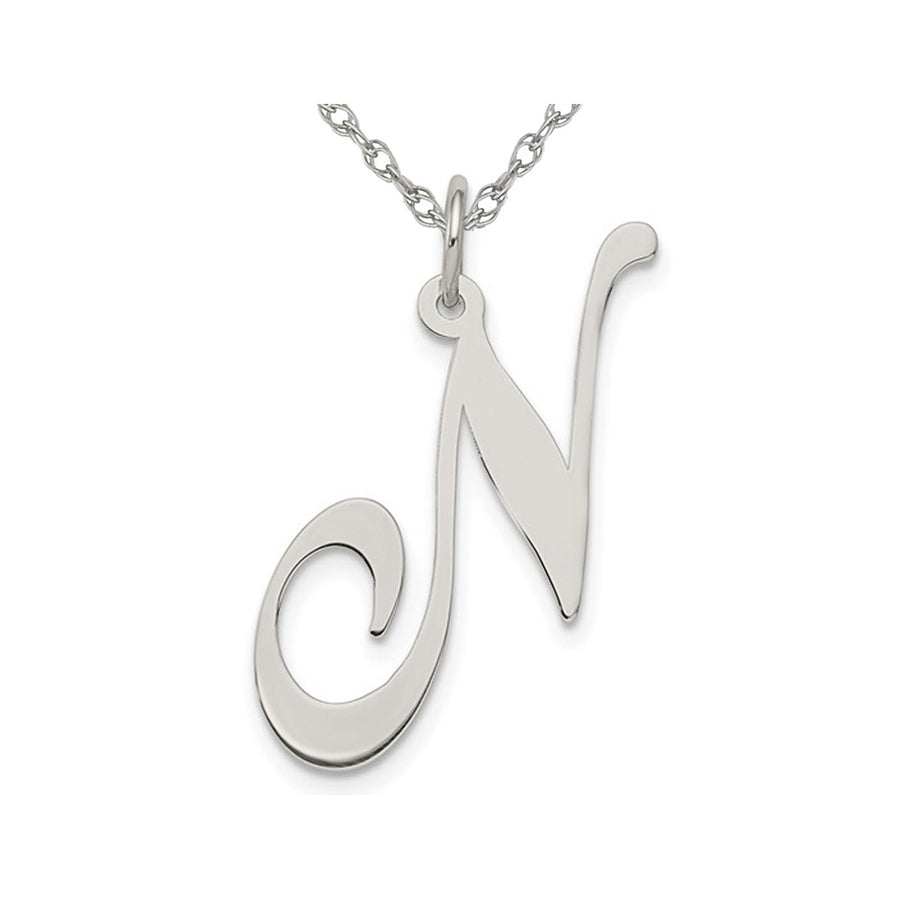 Sterling Silver Fancy Script Initial -N- Pendant Necklace Charm with Chain Image 1