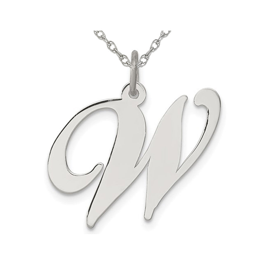 Sterling Silver Fancy Script Initial -W- Pendant Necklace Charm with Chain Image 1