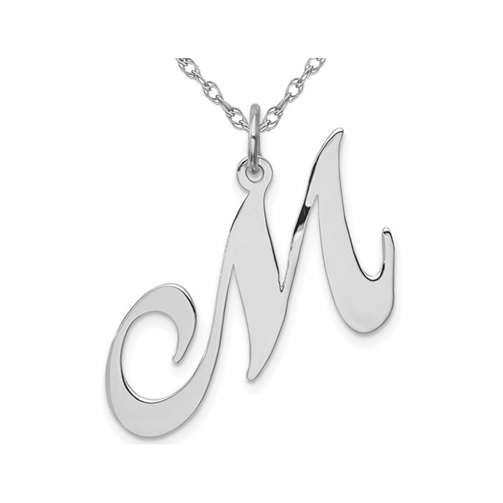Sterling Silver Fancy Script Initial -M- Pendant Necklace Charm with Chain Image 1