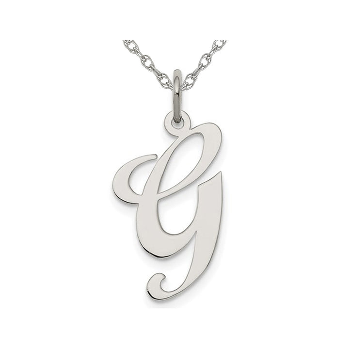 Sterling Silver Fancy Script Initial -G- Pendant Necklace Charm with Chain Image 1