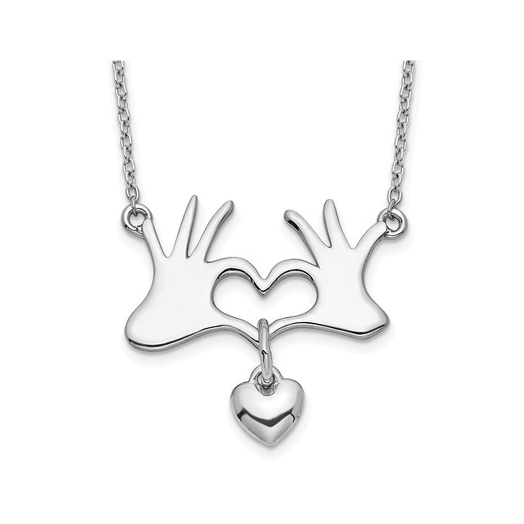 Sterling Silver Hands and Heart Pendant Necklace with Chain Image 1