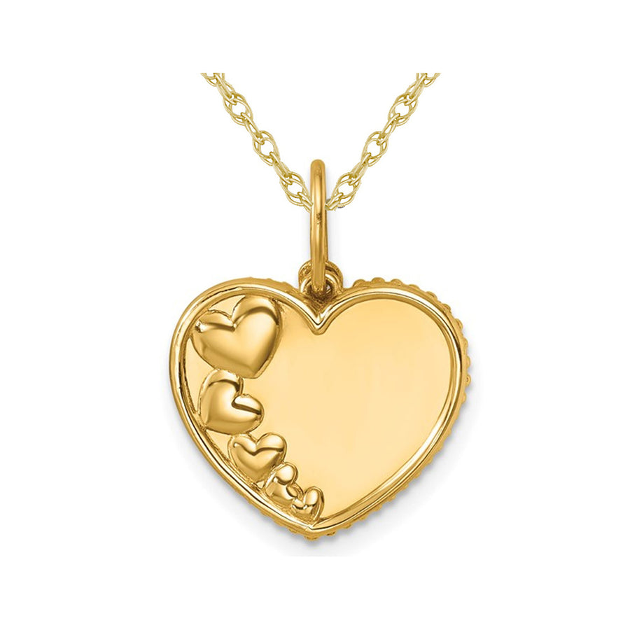 14K Yellow Gold Beaded Hearts Pendant Necklace with Chain Image 1