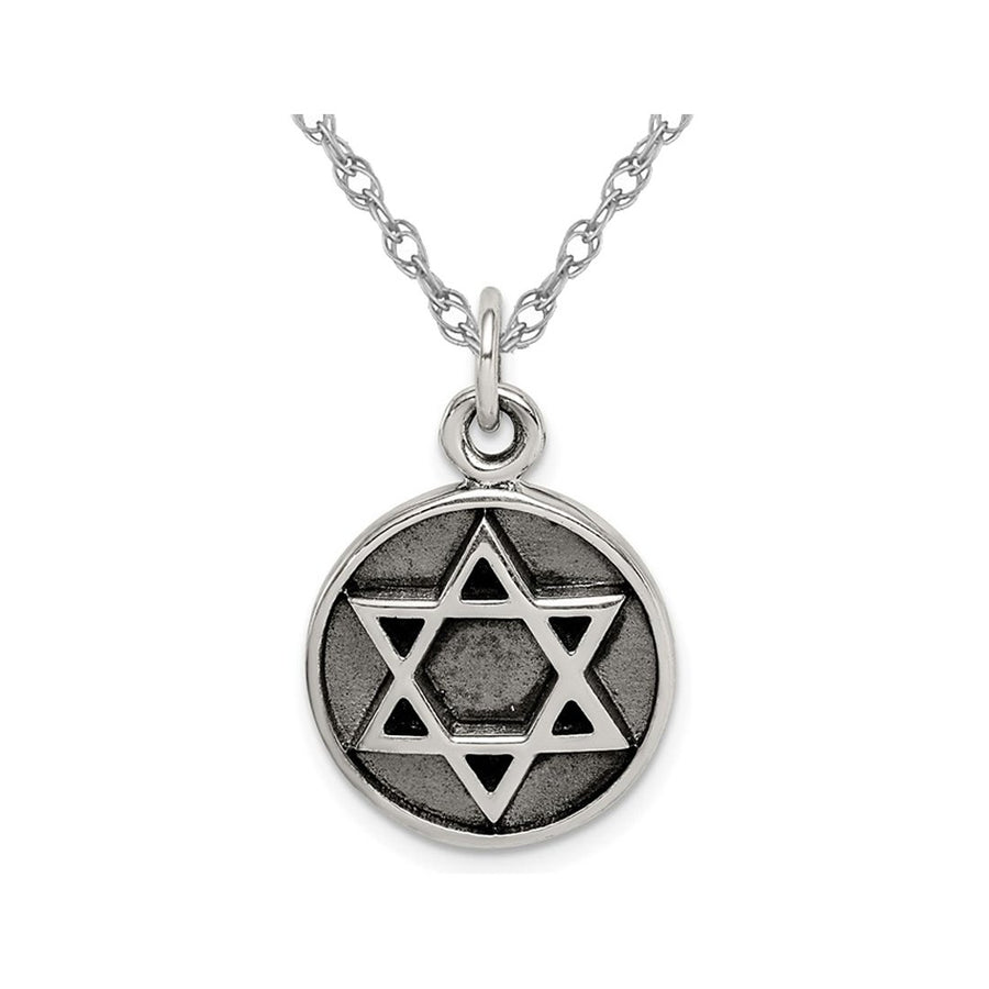 Antiqued Sterling Silver Star of David Medal Pendant Necklace with Chain Image 1