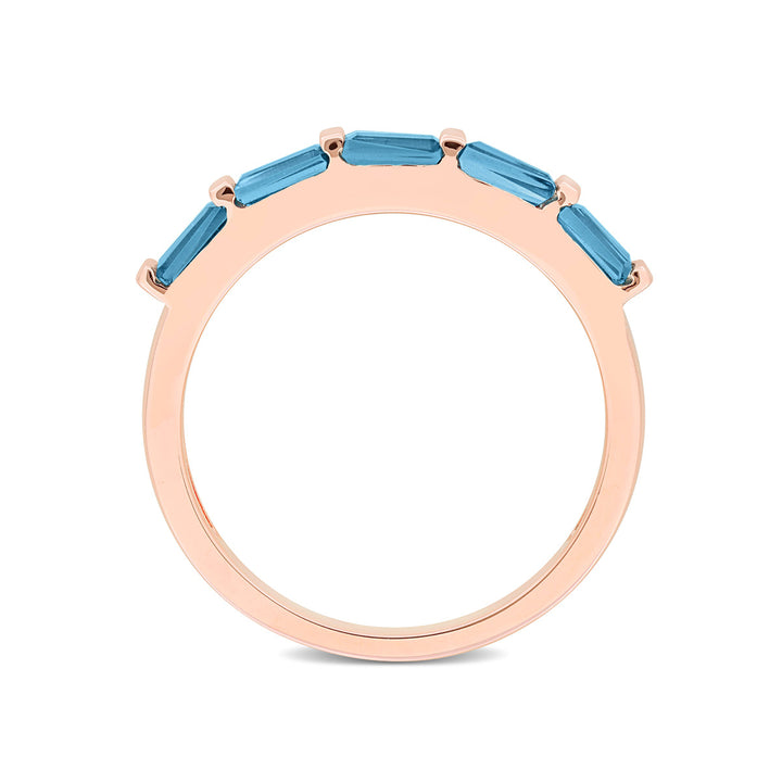 1.00 Carat (ctw) Baguette-Cut London Blue Topaz Band Ring in 10K Rose Gold Image 4