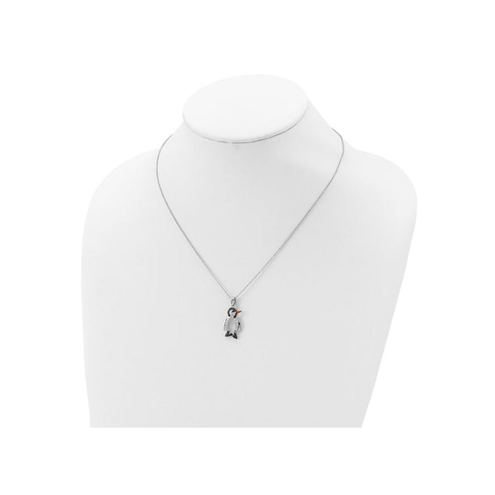 Sterling Silver Penguin Charm Pendant Necklace with Black and White Synthetic Cubic Zirconia (CZ)s Image 4