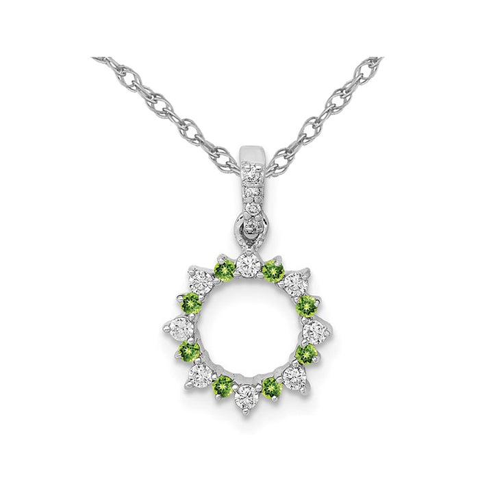 1/12 Carat (ctw) Peridot Circle Pendant Necklace in 14K White Gold with Diamonds Image 1