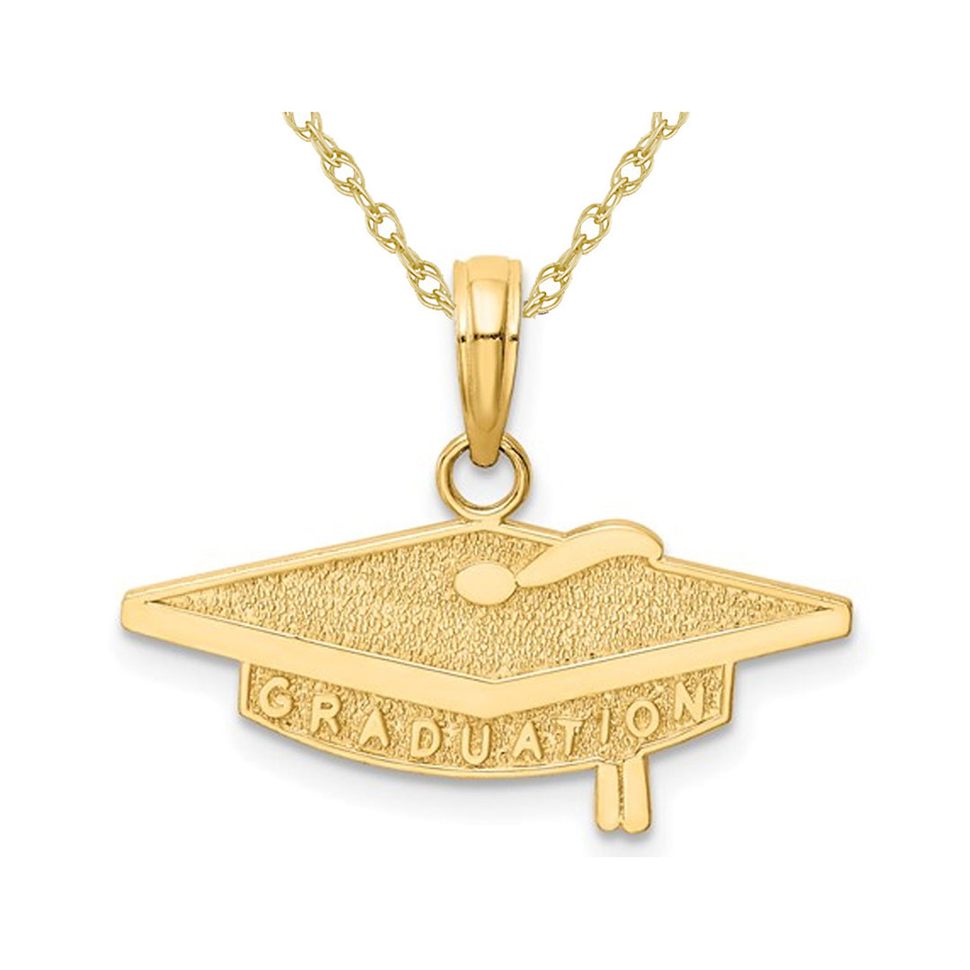 10K Yellow Gold Graduation Hat Charm Pendant Necklace with Chain Image 1