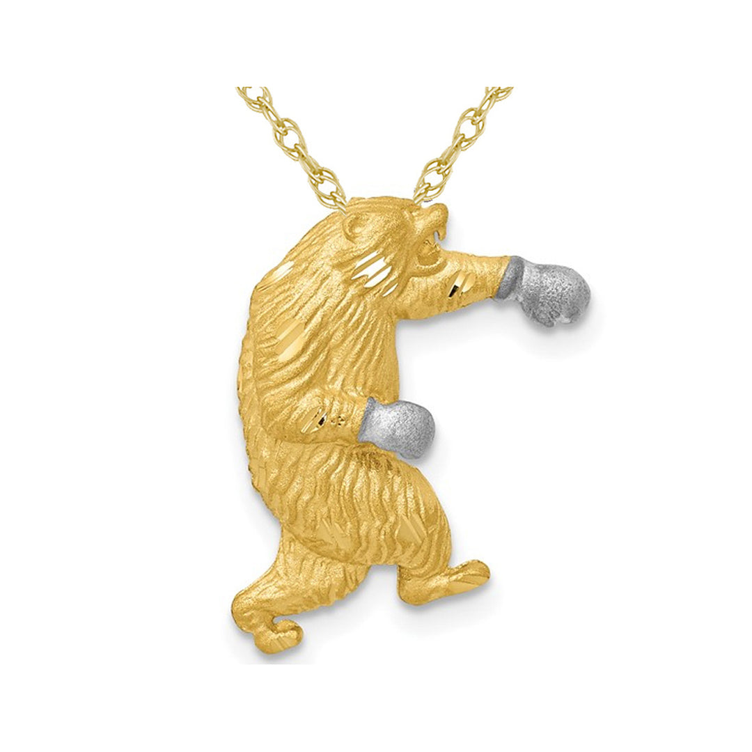 14K Yellow Gold Boxing Bear Charm Pendant Necklace with Chain Image 1