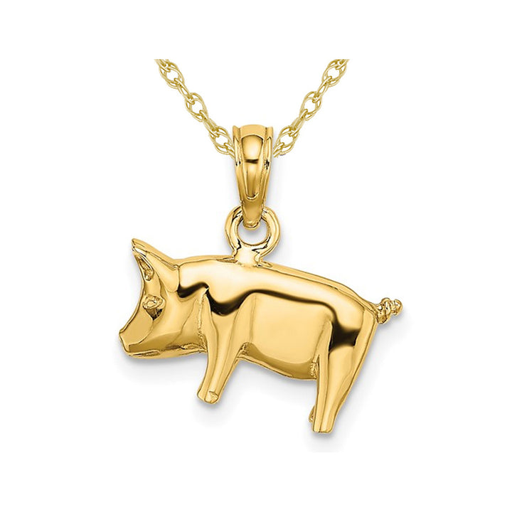 10K Yellow Gold Pig with Curly Tail Charm Pendant Necklace with Chain Image 1