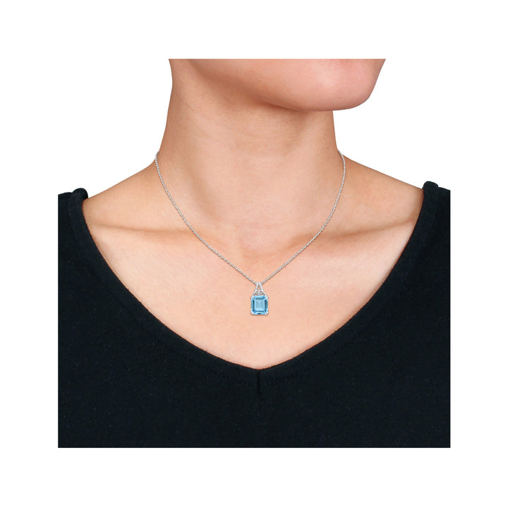 7 1/2 Carat (ctw) Blue Topaz Pendant Necklace in Sterling Silver with Chain Image 2