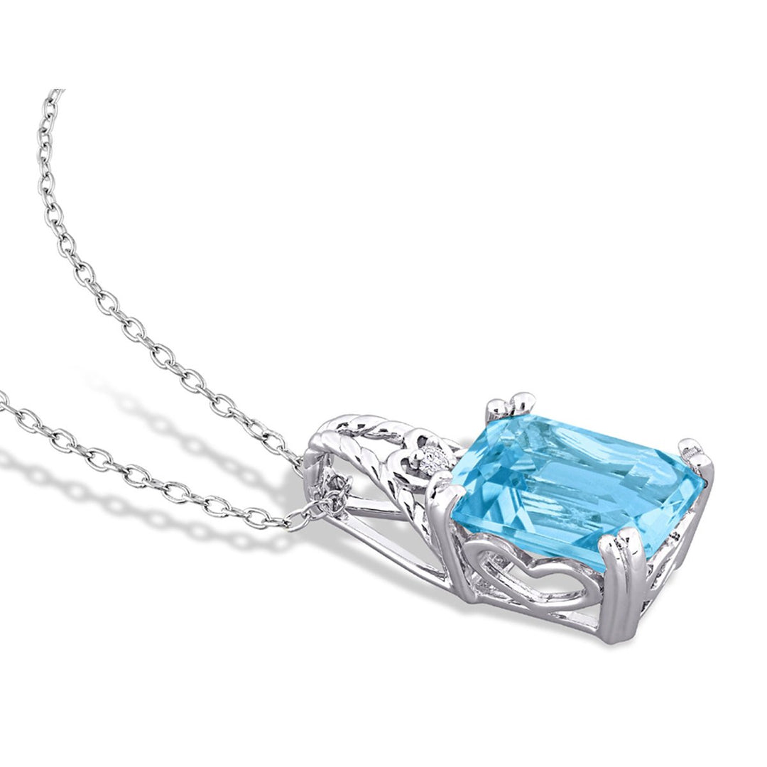 7 1/2 Carat (ctw) Blue Topaz Pendant Necklace in Sterling Silver with Chain Image 3