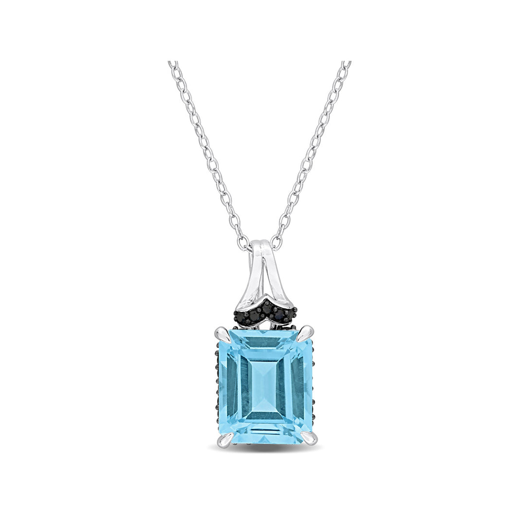 7.73 Carat (ctw) Blue Topaz and Black Sapphire Pendant Necklace in Sterling Silver with Chain Image 1