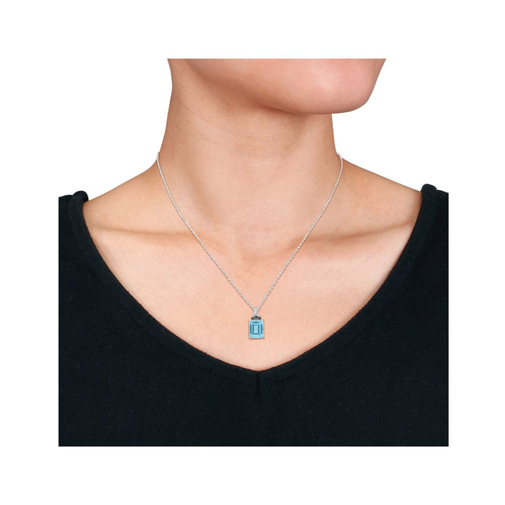 7.73 Carat (ctw) Blue Topaz and Black Sapphire Pendant Necklace in Sterling Silver with Chain Image 2