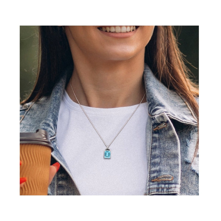 7.73 Carat (ctw) Blue Topaz and Black Sapphire Pendant Necklace in Sterling Silver with Chain Image 3