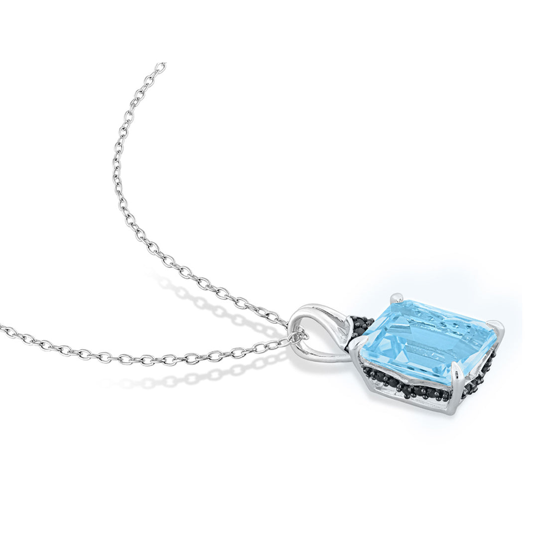 7.73 Carat (ctw) Blue Topaz and Black Sapphire Pendant Necklace in Sterling Silver with Chain Image 4