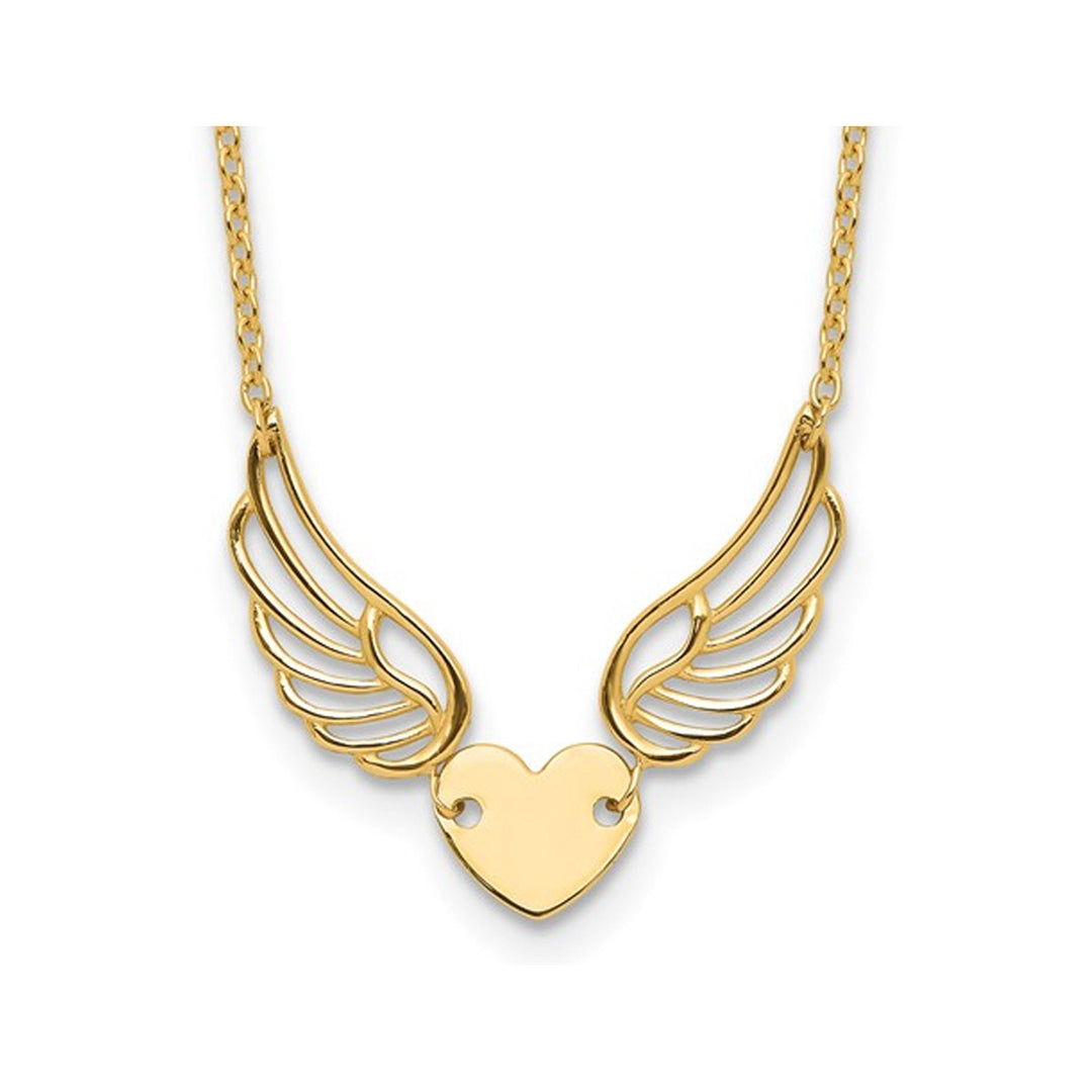 14K Yellow Heart with Wings Charm Pendant Necklace with Chain (17 inches) Image 1