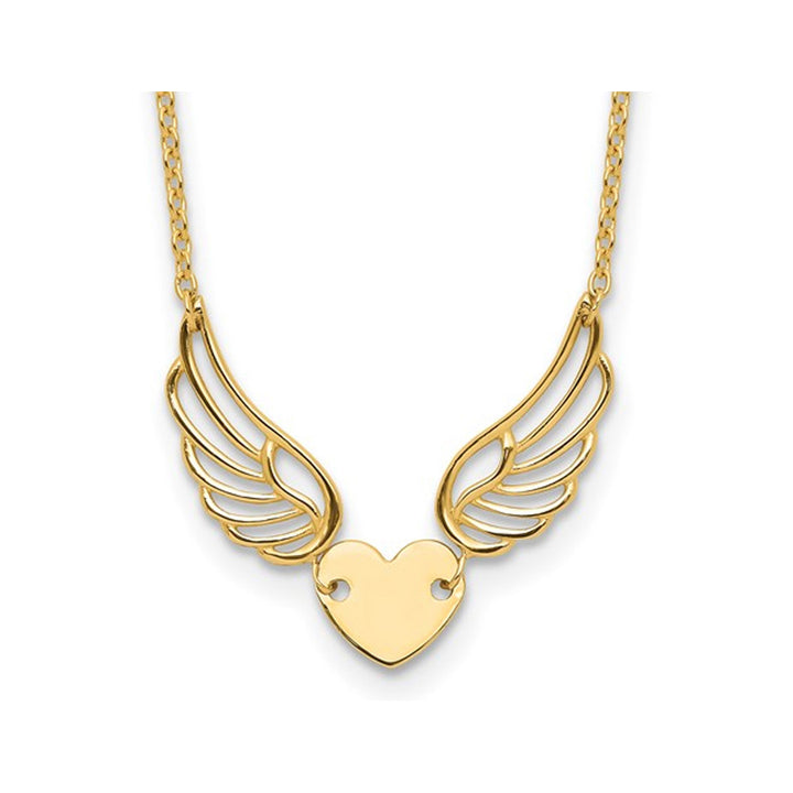 14K Yellow Heart with Wings Charm Pendant Necklace with Chain (17 inches) Image 1