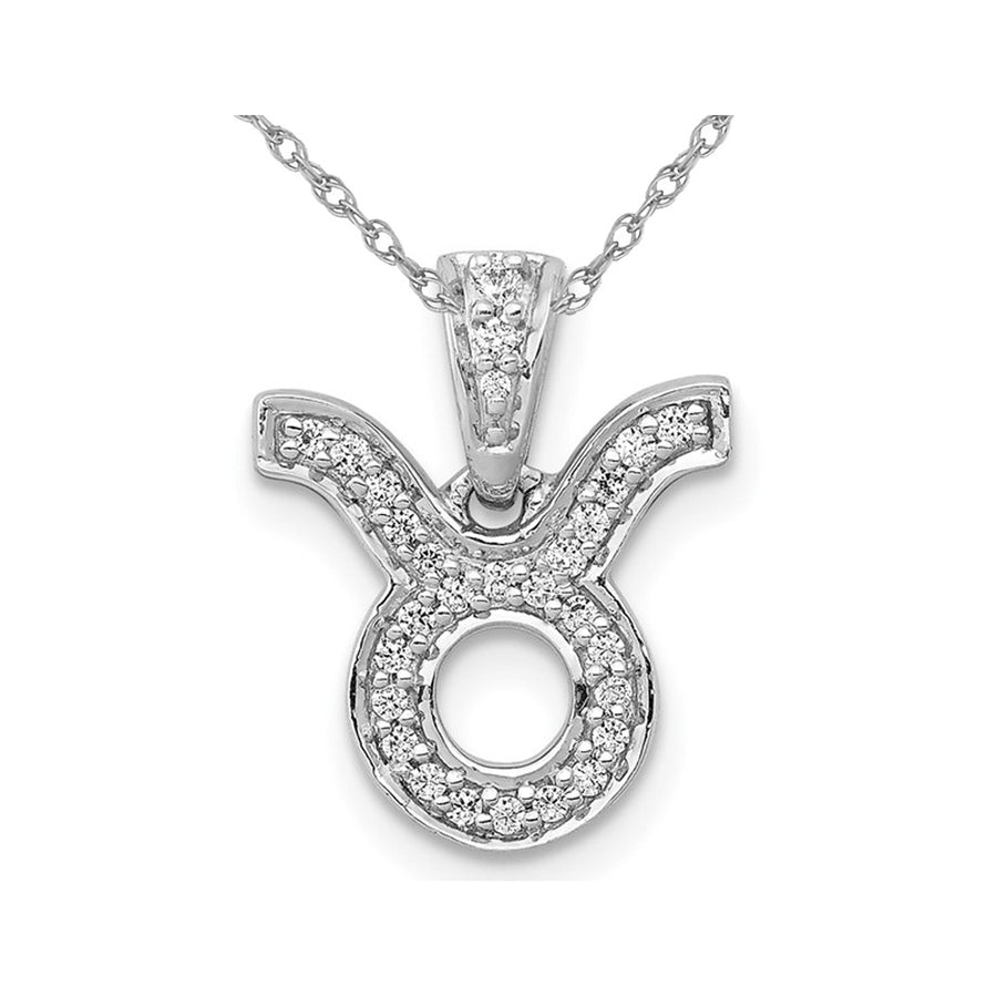 1/10 Carat (ctw) Diamond TAURUS Charm Astrology Zodiac Pendant Necklace in 14K White Gold with Chain Image 1