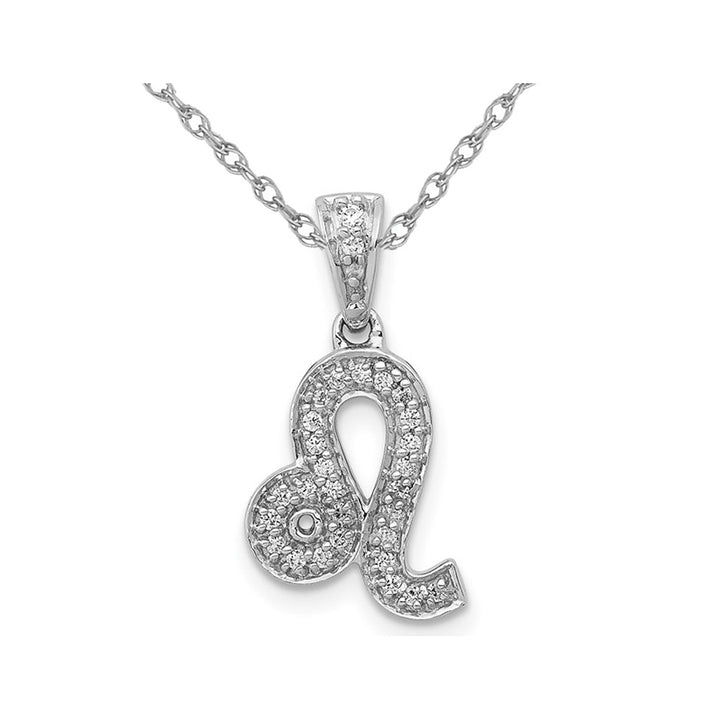 1/8 Carat (ctw) Diamond LEO Charm Zodiac Astrology Pendant Necklace in 14K White Gold with Chain Image 1
