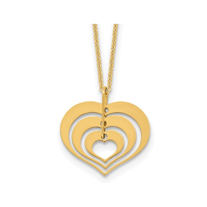 14K Yellow Gold Triple Heart Charm Pendant Necklace with Chain Image 1