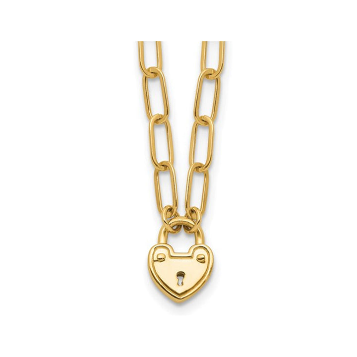 14K Yellow Gold Heart Lock Charm Pendant Necklace with Chain Image 1