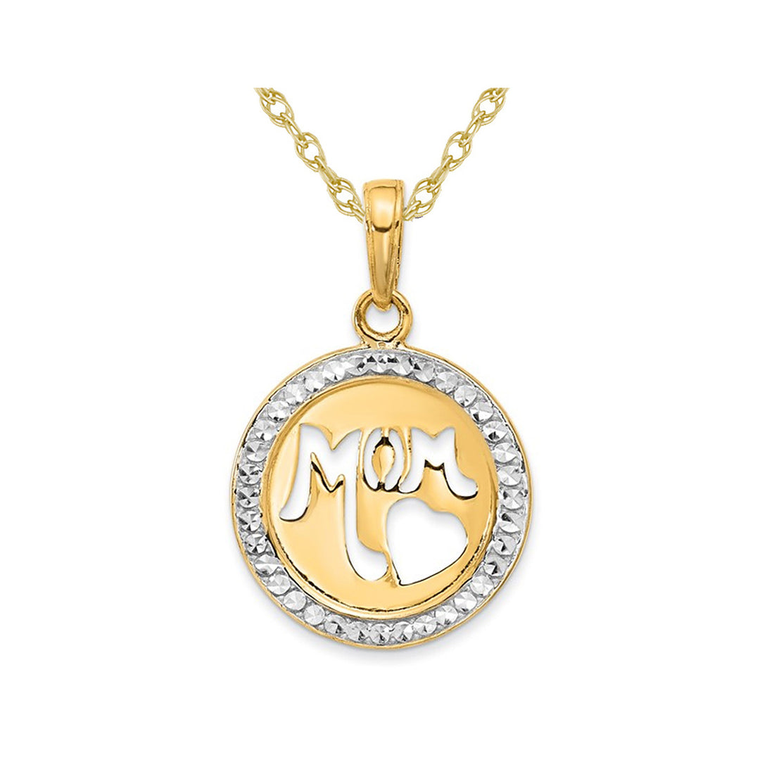 14K Yellow Gold  MOM Cut-Out Circle Pendant Necklace with Chain Image 1