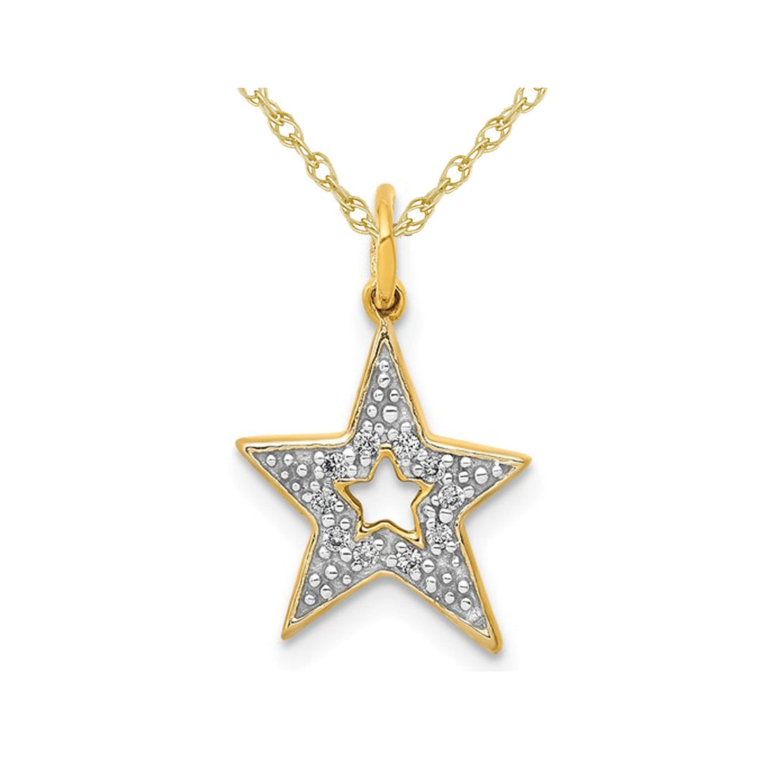 10K Yellow Gold Star Charm Pendant Necklace with Diamond Accents and Chain Image 1