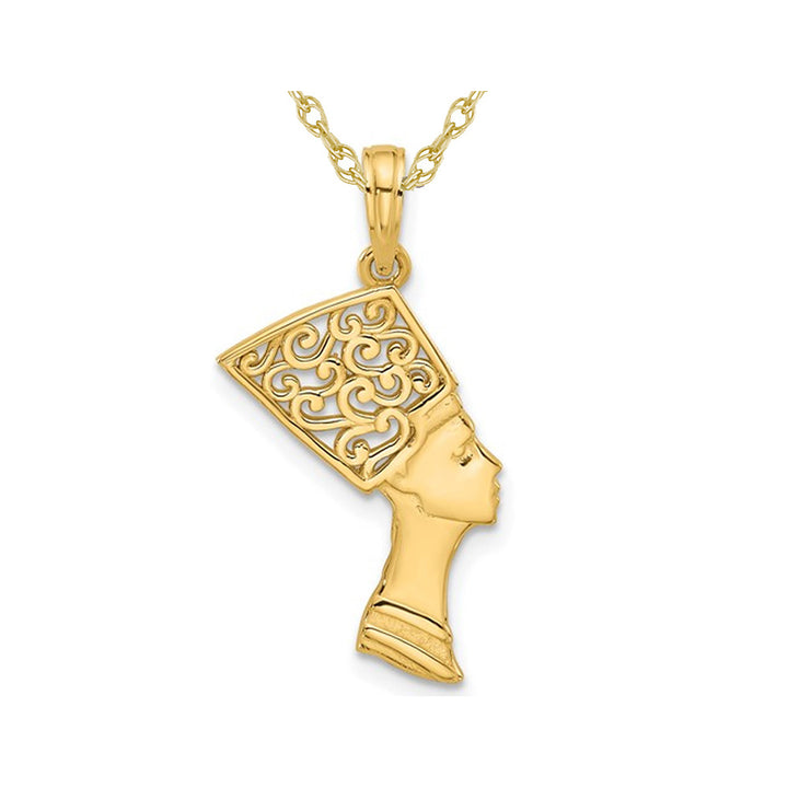 14K Yellow Gold Egyptian Nefertiti Charm Pendant Necklace with Chain Image 1