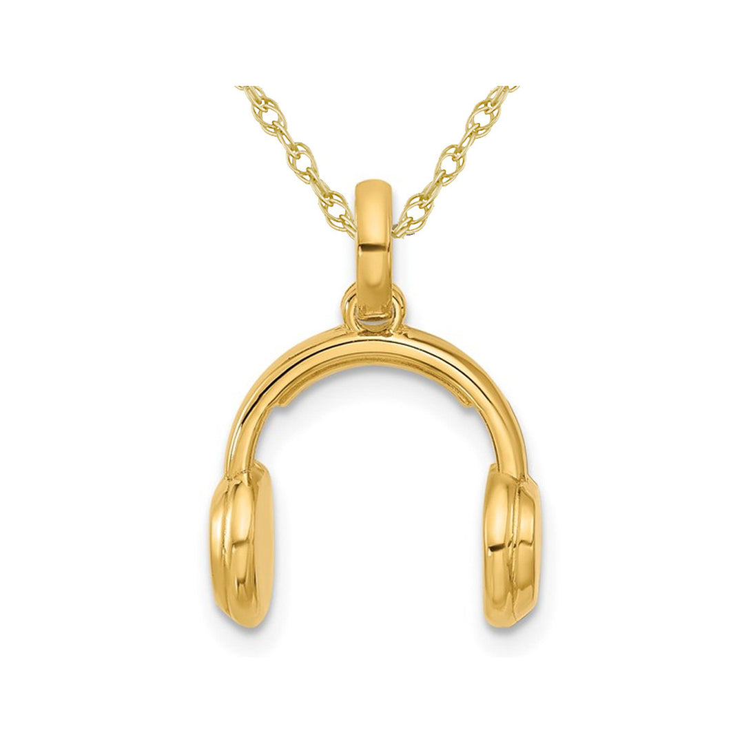 14K Yellow Gold Headphones Charm Pendant Necklace with Chain Image 1