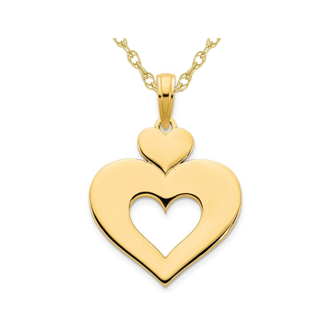 14K Yellow Gold Cut-Out Double Heart Pendant Necklace with Chain Image 1